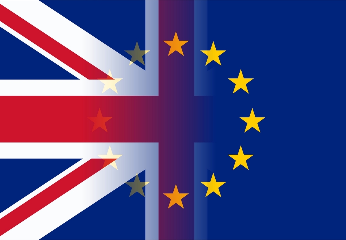 united kingdom and european union flags merging united kingdom and european union flags merging